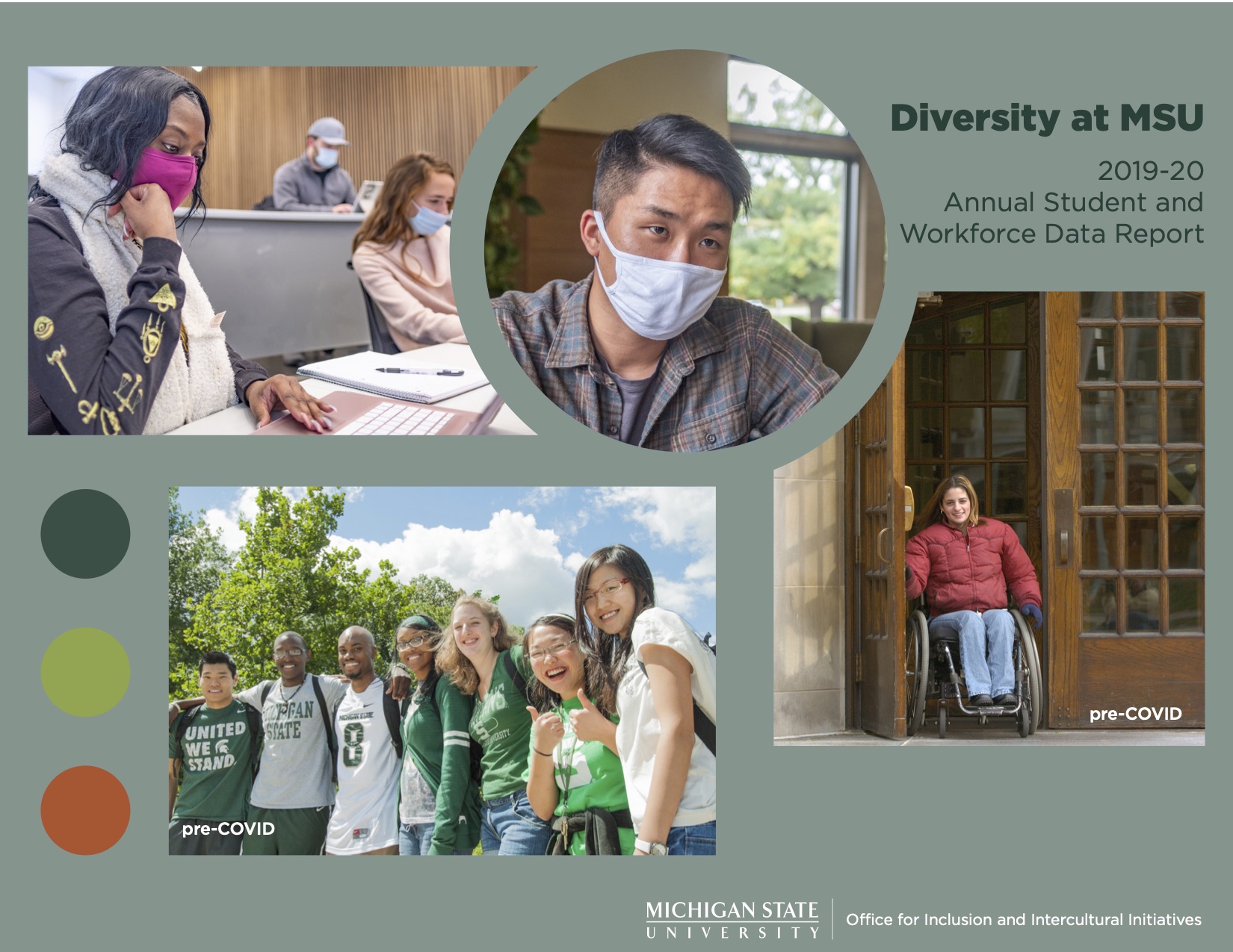 Diversity at MSU cover image featuring four photos of people on campus.